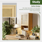 Bathroom Wall Cabinet, Bamboo Over-The-Toilet Storage Organizer with Rattan Doors and Adjustable Shelf, Space Saver Medicine Cabinet for Laundry, Kitchen, Living Room (Natural)