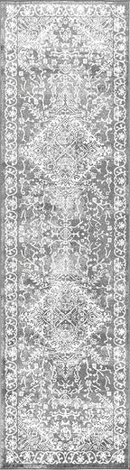 JONATHAN Y Modern Vintage Medallion Light Gray Runner Rug, 2x14, Country, Floral, Easy-Cleaning for Living Room, Bedroom, Kitchen, Pet Friendly, Non-Shedding (MDP100A-214)