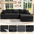 Hobestluk Modular Sectional Couch Sofa, 108" Boneless Couches for Living Room, Memory Foam Sectional Couch with Oversized Chaise,L-Shape Couches (Black, Right Facing)