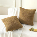FUTEI Khaki Throw Pillow Covers 24x24 Inch Set of 2,Furry Faux Fur Teddy Boucle Textured Cushion Covers,Soft Fluffy European Pillow Shams,Home Decor for Couch Bed Living Room Office Car
