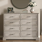 Farmhouse 8 Drawers Dresser for Bedroom, 48" Wide Modern Chest of Drawers with Deep Drawers & Bar Handles, Rustic Wood Dresser TV Stand, Wooden Closet Storage Organizer for Living Room, Hallway, Grey