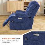Power Lift Recliner Chair, 350lb Capacity with 8-Point Massage & Heating, USB/Type-C Ports & Cup Holders, Heavy Duty Chenille Recliner for Elderly, Blue