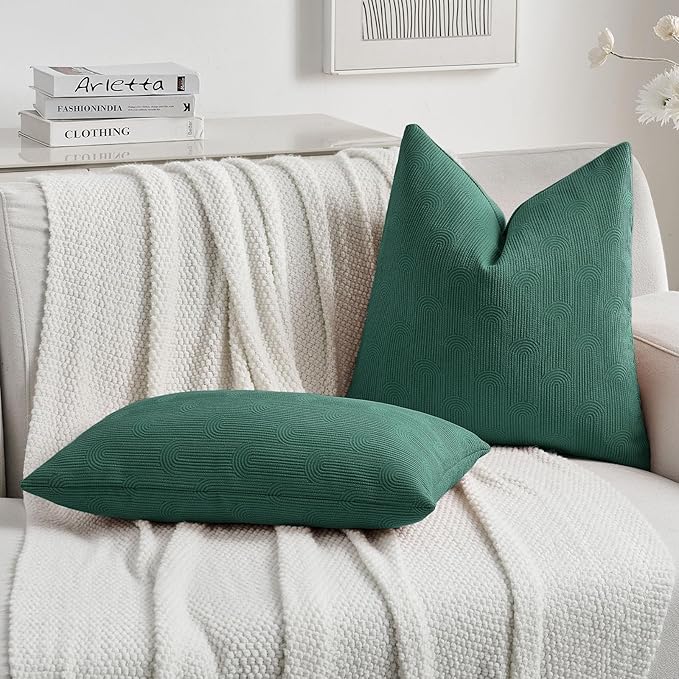 FUTEI Teal Chenille Decorative Throw Pillow Covers 20x20 Inch Set of 2,Soft Cozy Striped Geometric Patterns Cushion Cases,Modern Home Decor for Couch Bed Living Room