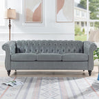 Home Sofa Living Room Furniture, 3 Seater Leather Upholstered Sofa Couch, Modern Comfy Couch with Faux Leather Cushions, Mid Century Tufted Chesterfield Sofas for Bedroom, Office, Apartment (Grey)