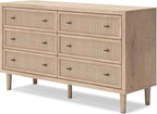 Signature Design by Ashley Cielden Coastal 6-Drawer Dresser, Bronze-Tone Knobs, Safety Stop, Textured Cane Details, 62.01" W x 19.65" D x 35.67" H, Light Brown