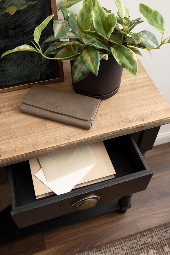 Kate and Laurel Rutledge Vintage Wooden Console Table with Shelf; 40 x 14 x 33; Hazelnut and Black; Traditional Wood Entryway Table with Drawers and Decorative Turned Legs for Entry Storage Options