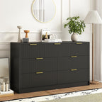 3-Piece Modern Bedroom Furniture Set, Wide 7-Drawer Dresser & 2-Drawer Nightstands Set of 2, Natural Wood Dresser and Nightstand Sets for Bedroom, Hallway, Black