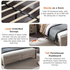 T4TREAM Farmhouse King Size Bed Frame w/Storage Bookcase Headboard, Sliding Barn Door, Charging Station, Rustic Wood Platform Bed w/Wood Slats Support, No Box Spring Needed, Light Rustic Oak