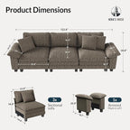HERA'S HOUSE 124" Modular Sectional Sofa, Oversized Couches for Living Room, Comfy Cloud Couch 3-Seater Deep Seat Sofa with Throw Pillow, Chenille Ash