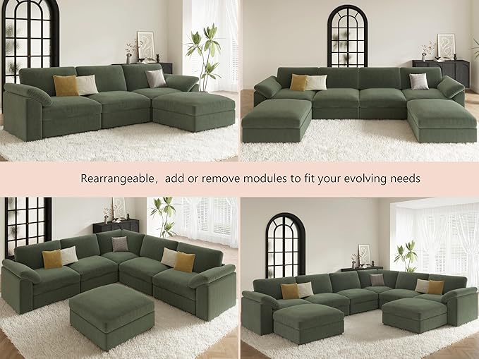EASE MOOSE Extra Large Sectional Modular Sofa,Oversized U Shape Sectional Couch Wide Deep Seat Modular Cloud Couch,Green