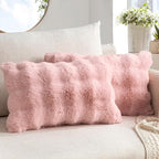 MIULEE Faux Fur Pillow Covers Thick Soft Plush Lumbar Throw Pillows Luxury Home Decor for Couch Bed Bedroom Living Room Sofa,12x20 Inch Pack of 2 Light Pink