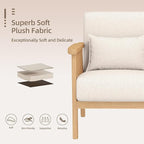 Mid-Century Modern Accent Chair, Linen Armchair and Lounge Chair with Lumbar Pillow, Wide Seat & Solid Wood Frame for Living Room, Bedroom or Balcony（Beige）