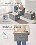 SONGMICS Storage Cubes, 15.7 x 11.8 x 9.5 Inches Non-Woven Fabric Bins with Double Handles, Set of 3, Closet Organizers for Shelves, Foldable, for Clothes, Cattail Gray UROB440G01
