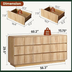 Fluted 9 Drawer Dresser for Bedroom, 60" Wide Modern Chest of Storage Drawers, Wood Dresser & Chest of Drawers with Curved Corners, Dressers TV Stand for Living Room (60" Natural 9 Drawer)