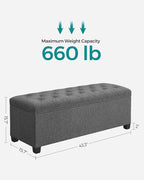 SONGMICS Storage Ottoman Bench, Foot Rest with Legs, 15.7 x 43.3 x 15.7 Inches, End of Bed Bench, Storage Chest, Load up to 660 lb, for Living Room, Bedroom, Entryway, Dark Gray ULSF088G01