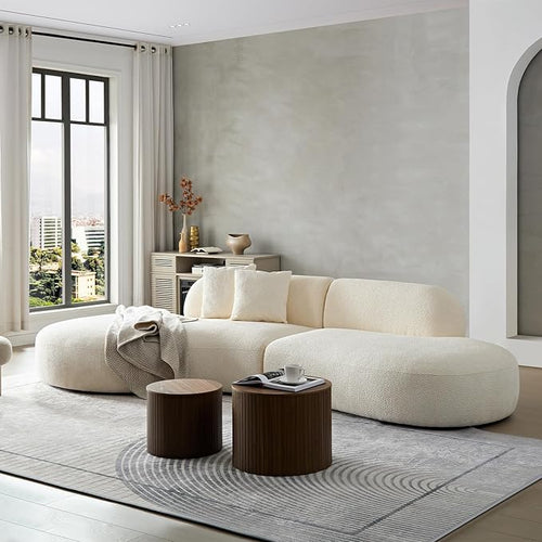 135.4" Oversized Curved Sofa, Modern Minimalist Comfy Sectional Couch, Upholsted Boucle Luxury Sofas Chaise, 6 Seater Modular Couches for Living Room Home Office Apartment(Left Facing,Beige)