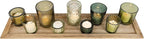 Creative Co-Op Wood Tray with 9 Green Glass Votive Holders