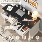 Farmhouse Executive Desk 48 Inch Computer Desk with 2 Drawers Simple Home Office Writing Desk Workstation for Bedroom Study Small Spaces, White and Black