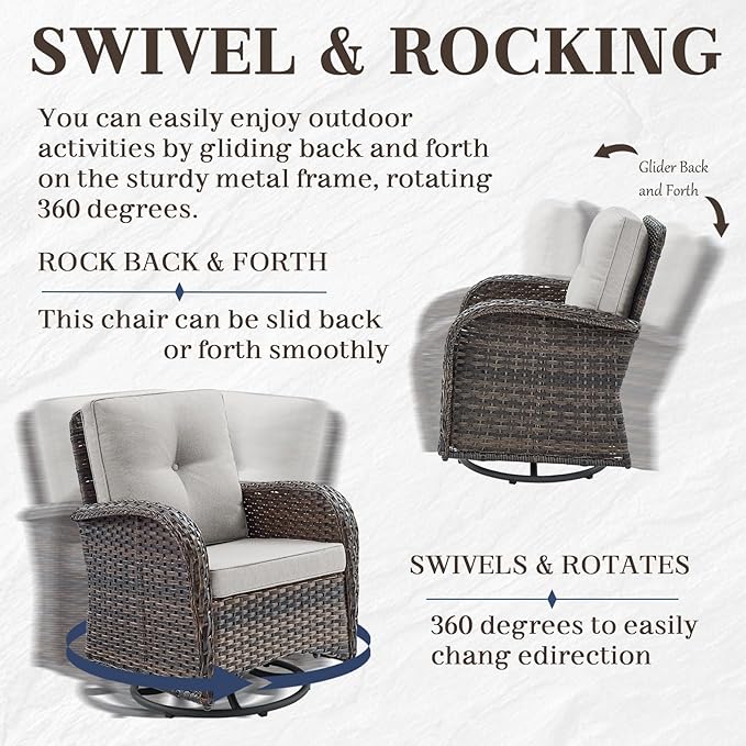 HUMMUH 7-Piece Patio Furniture Set with Fire Pit,Wicker Patio Sofa Set Outdoor Swivel Rocking Chairs with Ottomans for Backyard,Poolside,Deck