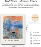 HesenDot Unframed Claude Monet Wall Art Set of 3,12x16in Water Lilies Impressionist Canvas Prints,Abstract Posters Decor,Minimalist Modern Artwork for Living Room Bedroom Office Home