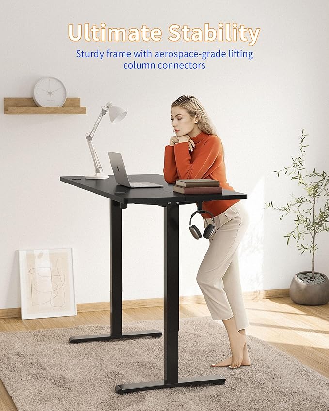 YIHAYO Electric Standing Desk, 55 x 24 Inches Stand Up Desk with Splice Board, Computer Desk for Home Office, Black Frame/Black Top