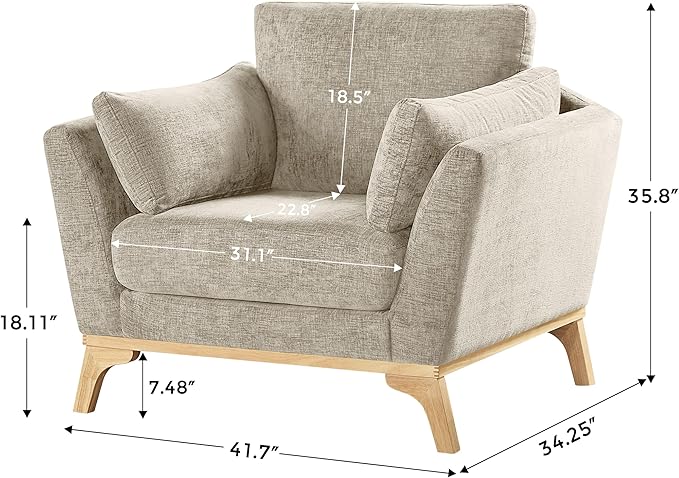VANOMi Large-Sized Accent Chair, Thick Cushion Bedroom Reading Chair, Comfortable Living Room Single Sofa, Chenille Camel
