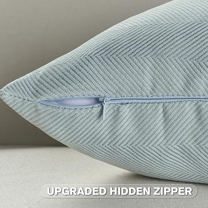 FUTEI Light Blue Chenille Throw Pillow Covers 24x24 Inch Set of 2,Soft Wide Chevron Textured European Pillow Shams,Farmhouse Home Decor for Couch Bed Living Room