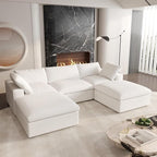 Cloud Modular Sectional Sofa Couch,U Shaped Couch 5 Seater for Living Room,120" Convertible Couches with Storage Ottoman, Covers Washable&Replaceable,White