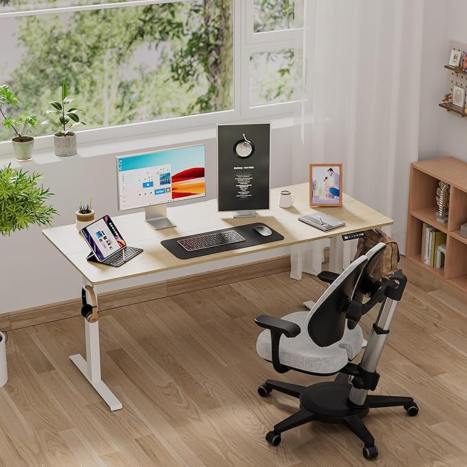 48 x 24 inch Electric Standing Desk Adjustable Height with 4 Wheels, 4 Memory Height Settings, 2 Headphone Hook, Home Office Desk, Splice Board Oak