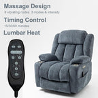 Power Lift Recliner Chair, 350lb Capacity with 8-Point Massage & Heating, USB/Type-C Ports & Cup Holders, Heavy Duty Chenille Recliner for Elderly, Blue Grey