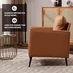 YISHENG Mid-Century Modern Living Room Accent Chairs Set of 2 - Oversized Faux Leather Armchairs with Removable Cushions & Metal Legs, Comfortable Sofas for Office/Lounge/Bedroom/Reception,（Brown）