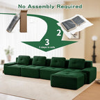 150.4” Green Boneless Couches for Living Room, Modular Sectional Sofa with L-Shape Chaise, 4 Seater Comfy Upholstered Deep Seat Corduroy Fabric Cloud Couch No Assembly, Anti-Slip Design