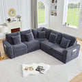 Oversized Corner Modular Sectional Sofa, L Shape Plush Corduroy Fluffy Sectional Couch with Pillows, 5 Seat Modular Sofa with Deep Seat for Living Room-Blue Grey
