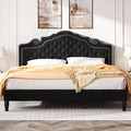 SHA CERLIN King Size Platfrom Bed Frame with Adjustable Headboard/Velvet Upholstered Diamond Button Tufted and Metal Studs/No Box Spring Needed/Easy Assembly/Wooden Slat Support/Black