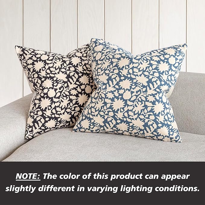 Foindtower Set of 2 Decorative Neutral Floral Throw Pillow Covers Accent Farmhouse Cushion Covers Boho Vintage Pillowcase for Couch Sofa Bedroom Living Room Home Decor22×22 Inch,Black