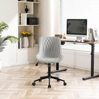 YOUNIKE Grey Ergonomic Home Office Desk Chair Armless Comfy Small Criss Cross Chair with Wheels Swivel Adjustable Modern Vanity Chair Wide Back Cute Leather Upholstered Rolling Task Chair No Arms