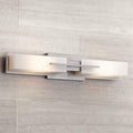 Possini Euro Design Midtown Mid Century Modern Wall Mount Light Brushed Nickel Silver Metal 23 1/2" Wide 2-Light Vanity Fixture Rectangular White Glass Decor for Bathroom Over Mirror House Home