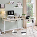RedLemon 75X60 Inches L Shaped Electric Standing Desk, Height Adjustable Corner Gaming Desk with Drawers, Keyboard Tray, Power Outlets & LED Lights, Computer Desk with Monitor Shelf, Antique White