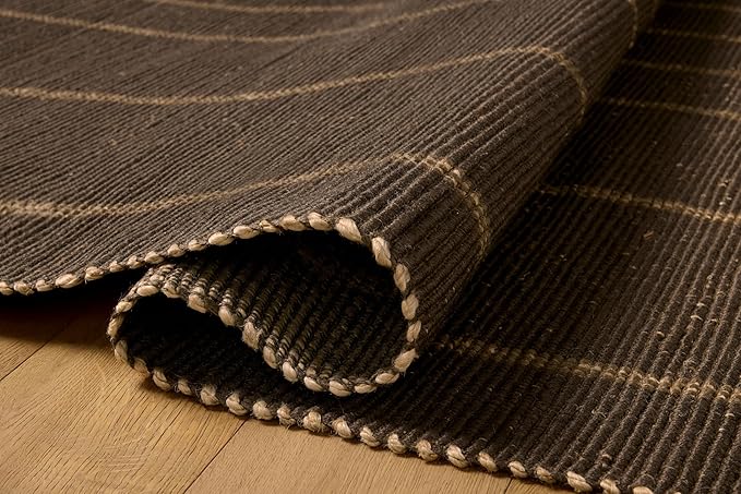 Loloi Leanne Ford Weatherstaff Collection WTS-01 Espresso/Natural 7'-9" x 9'-9" Area Rug Jute, Striped, Neutral, Living Room, Bedroom, Dining Room