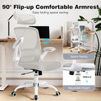 High Back Ergonomic Office Chair, Home Office Mesh Desk Chairs with Lumbar Support, Flip-up Armrests, Swivel Computer Chair for Gaming, Light Gray
