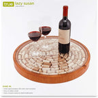 True Wine Cork Collector Lazy Susan Turntable, Wooden and Glass Storage for 130 Corks, Tabletop or Countertop Organization, Set of 1
