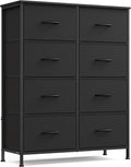SONGMICS Dresser for Bedroom, Chest of Drawers, Steel, MDF, 8 Non-Woven Fabric Drawers, Storage Organizer Unit, Closet, Entryway, Ink Black and Ebony Black LGS124B01S