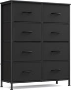 SONGMICS Dresser for Bedroom, Chest of Drawers, Steel, MDF, 8 Non-Woven Fabric Drawers, Storage Organizer Unit, Closet, Entryway, Ink Black and Ebony Black LGS124B01S