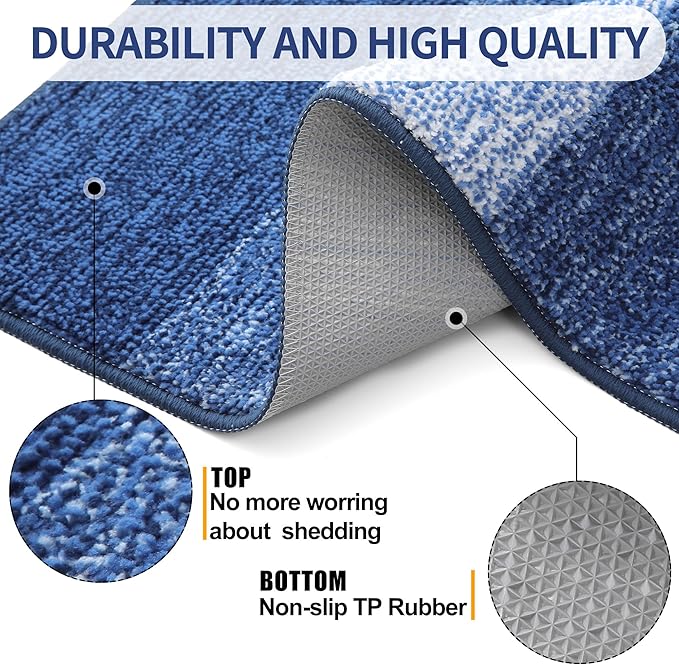 Kitinjoy Indoor Outdoor Door Mat, 48x30 Non-Slip Absorbent Dirt Trapper, Low-Profile Washable Inside Entrance Front Floor Mat, Sturdy Soft Entry Doormats for Entryway, Navy Blue