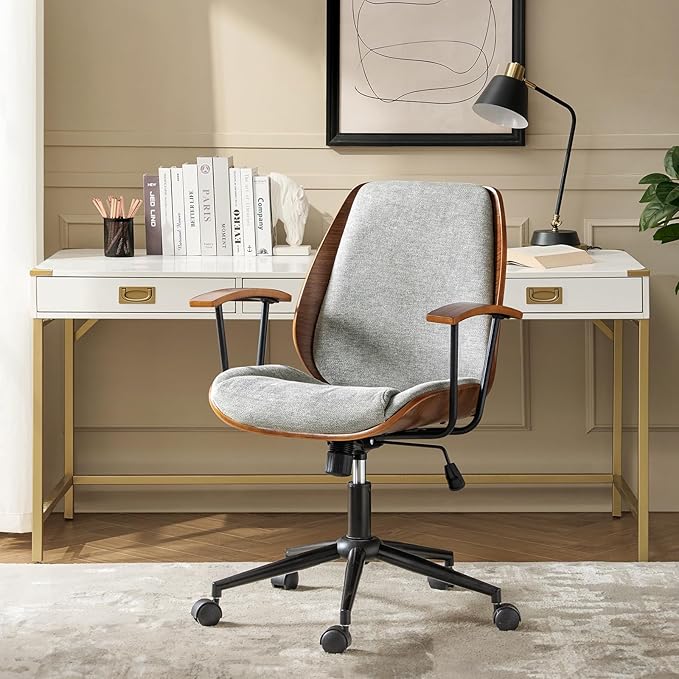 Modern Office Chair with Bentwood Polyester Upholstery Ergonomic Swivel Desk Chair with Adjustable Height for Home Office or Study Gray