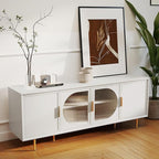 66" Modern TV Stand for TVs up to 75",TV Cabinet with Glass Door,Entertainment Center with Storage,Television Stands with Gold Legs,Media Console for Bedroom,Living Room,White