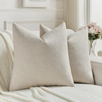 FUTEI Beige Chenille Decorative Throw Pillow Covers 24x24 Inch Set of 2,Soft Cozy Faux Linen Textured European Pillow Shams,Farmhouse Home Decor for Couch Living Room