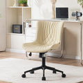 YOUNIKE Office Chair, Armless Desk Chair with Wheels, Adjustable Swivel Home Office Computer Task Chairs, Modern Faux Leather Padded Vanity Chair with Back, Beige