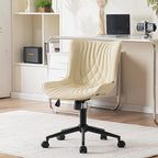 YOUNIKE Office Chair, Armless Desk Chair with Wheels, Adjustable Swivel Home Office Computer Task Chairs, Modern Faux Leather Padded Vanity Chair with Back, Beige
