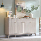 OKD Fluted Storage Cabinet with Drawers, 60" Morden Buffet Sideboard Coffee Bar Cabinet with 4 Doors and 3 Drawers for Dining Room, Living Room,Hallway (White Alder)